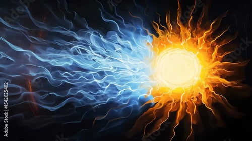 dynamic interplay of fire and ice in abstract art