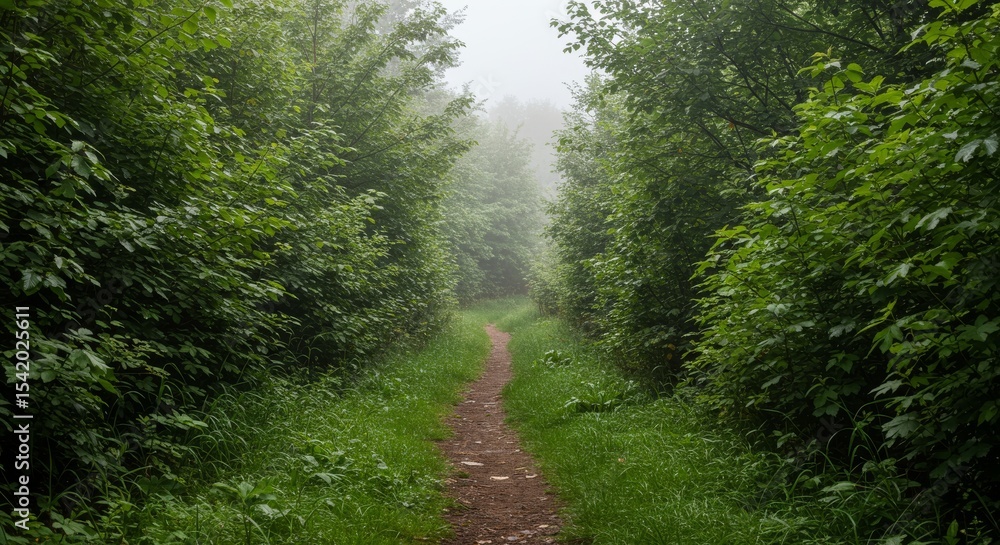 Fototapeta premium Soft Stillness Forest Trail Under Overcast Skies
