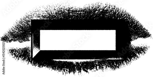 Bold geometric art with emerald cut gemstone in high contrast black and white design