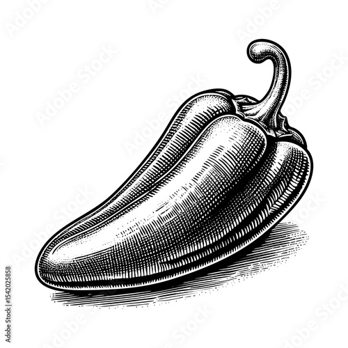 Jalapeno sketch engraving black and white outline. Scratch board imitation.