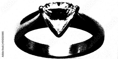 Elegant diamond solitaire engagement ring in high contrast black and white