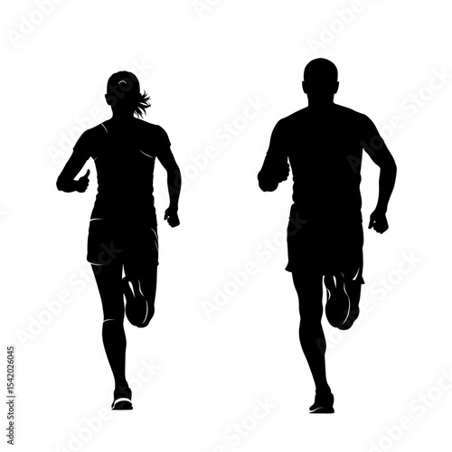 Male and Female Runners Back View Silhouette

