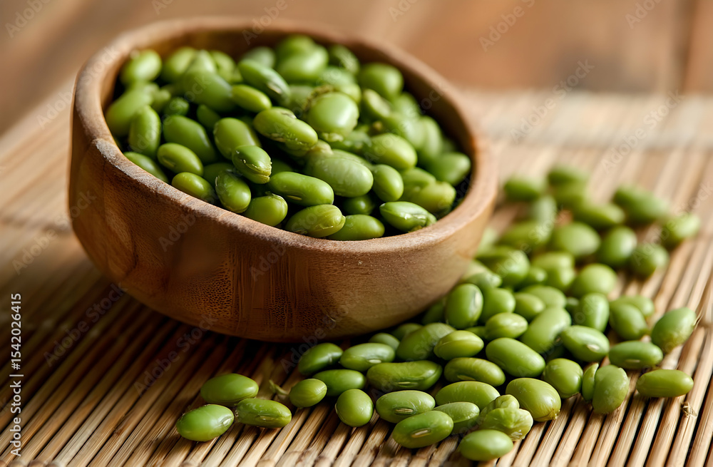 Fresh green beans in a wooden bowl, styled on a bamboo mat, showcasing healthy eating and vibrant colors in natural light. Fresh green beans in a wooden bowl, styled on a bamboo mat, showcasing healthy eating and vibrant colors in natural light.