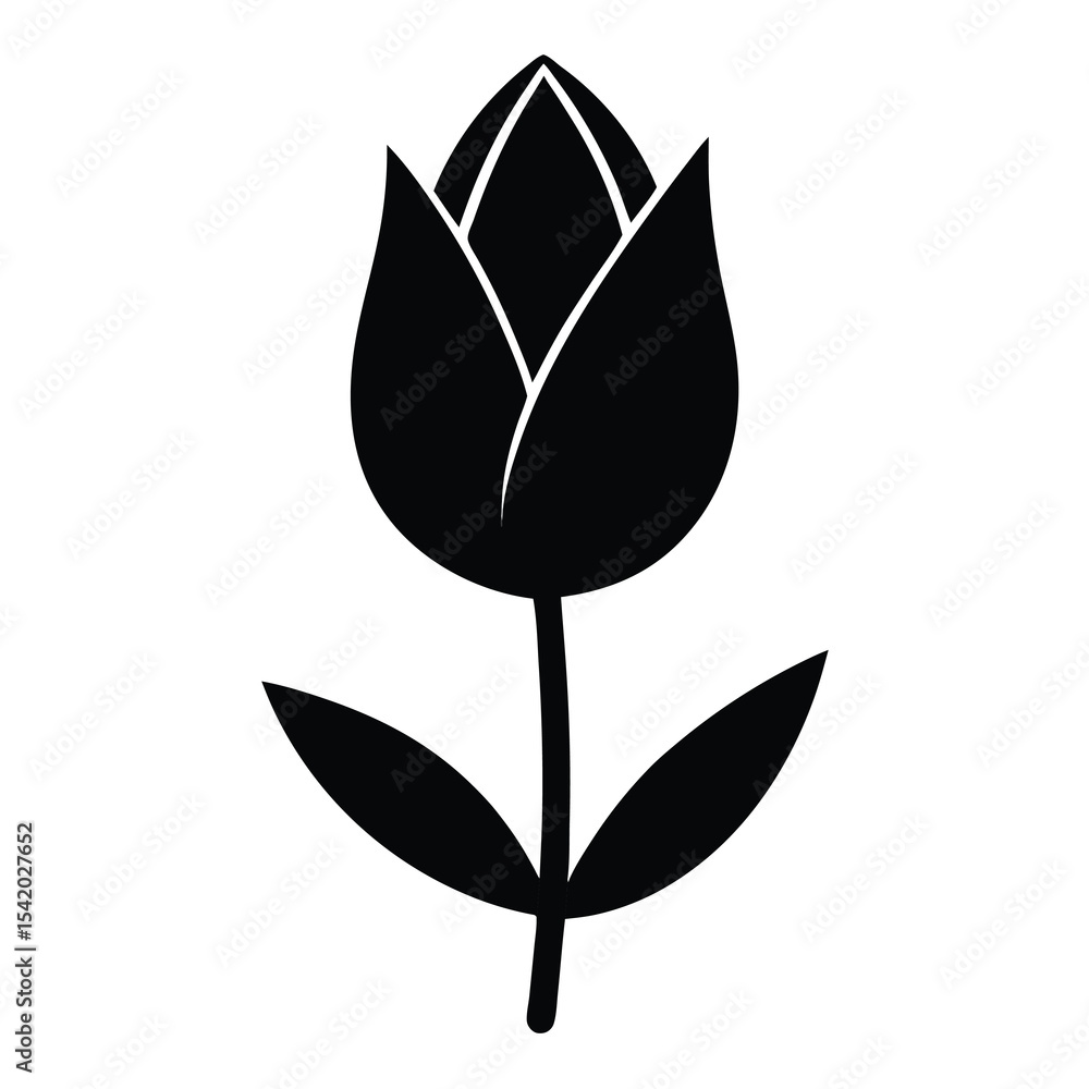 Obraz premium Minimal Tulip Pattern Vector Silhouette on white Background