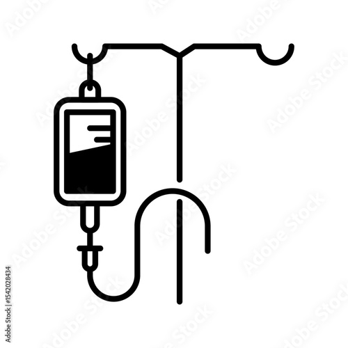 Infusion Icon. Medical clinic healthcare treatment of patient symbol. Vector set of liquid fluid plasma blood donation plastic bag or tube. Flat outline of hospital glucose injection care Iv bottle
