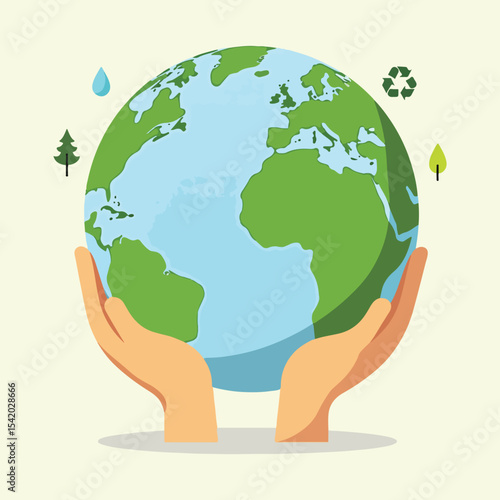 Vector design for World Cleanup Day featuring volunteers cleaning parks, rivers, and beaches, with recycling symbols and nature elements in clean, flat solid color style.