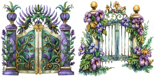 mardi gras gate watercolor vector illustration