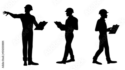 Set of engineer silhouette vector on white background
