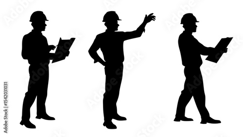 Set of engineer silhouette vector on white background