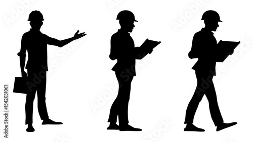 Set of engineer silhouette vector on white background
