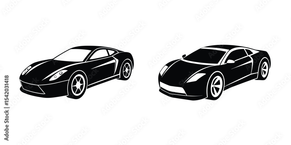 Fototapeta premium Minimal Flat Silhouette of a Compact Sports Car Leaping in Three-Quarter Perspective on White Background