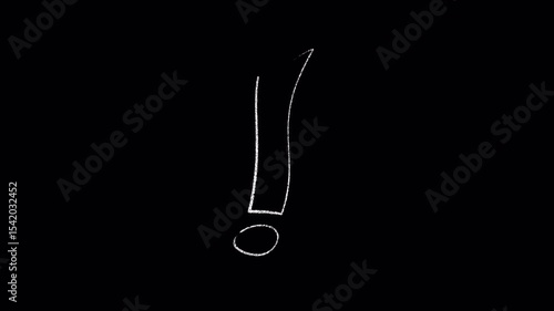 Exclamation point animation in doodle style on a black screen. Stock video with a concept of confusion. Hand-drawn exclamation point icon in 4K with an alpha channel.