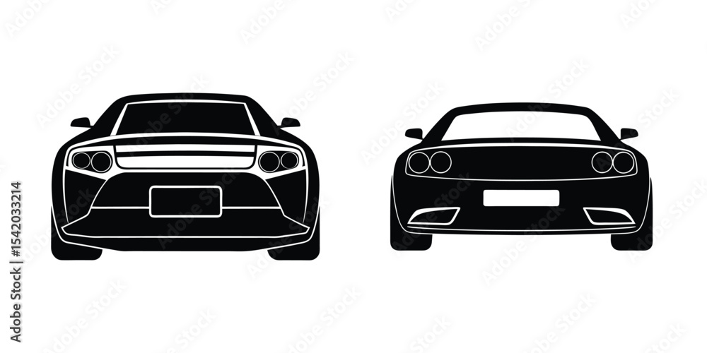 Minimal Flat Silhouette of a Sleek Sports Car Rear View Sliding Isolated on White Background Minimal Flat Silhouette of a Sleek Sports Car Rear View Sliding Isolated on White Background