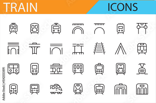Transportation Icons Set Including Train, Bus, and Rail Systems