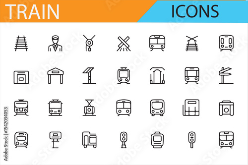 Set of Train and Metro Icons for Transportation Systems