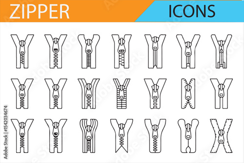 Vector Zipper Icons for Seamless Apparel and Bag Designs