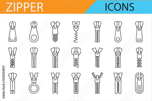 Outline Zipper Icons Collection for Apparel and Accessories