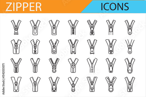 Vector Illustration of Zipper Designs for Clothing and Bags