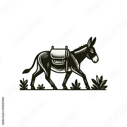 Donkey engrave illustration logo icon design
