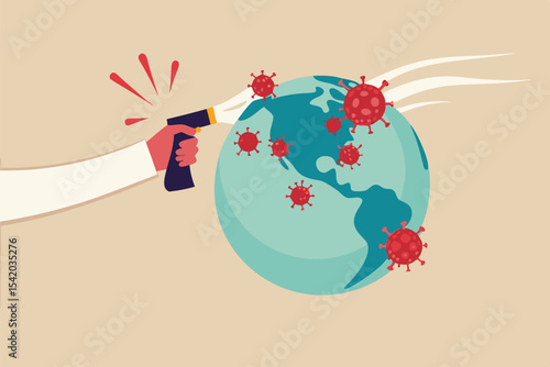 COVID-19 Coronavirus pandemic crisis in America, bad situation high cases and death in the US concept, hand holding infrared thermometer got high heat temperature on USA map on planet earth.