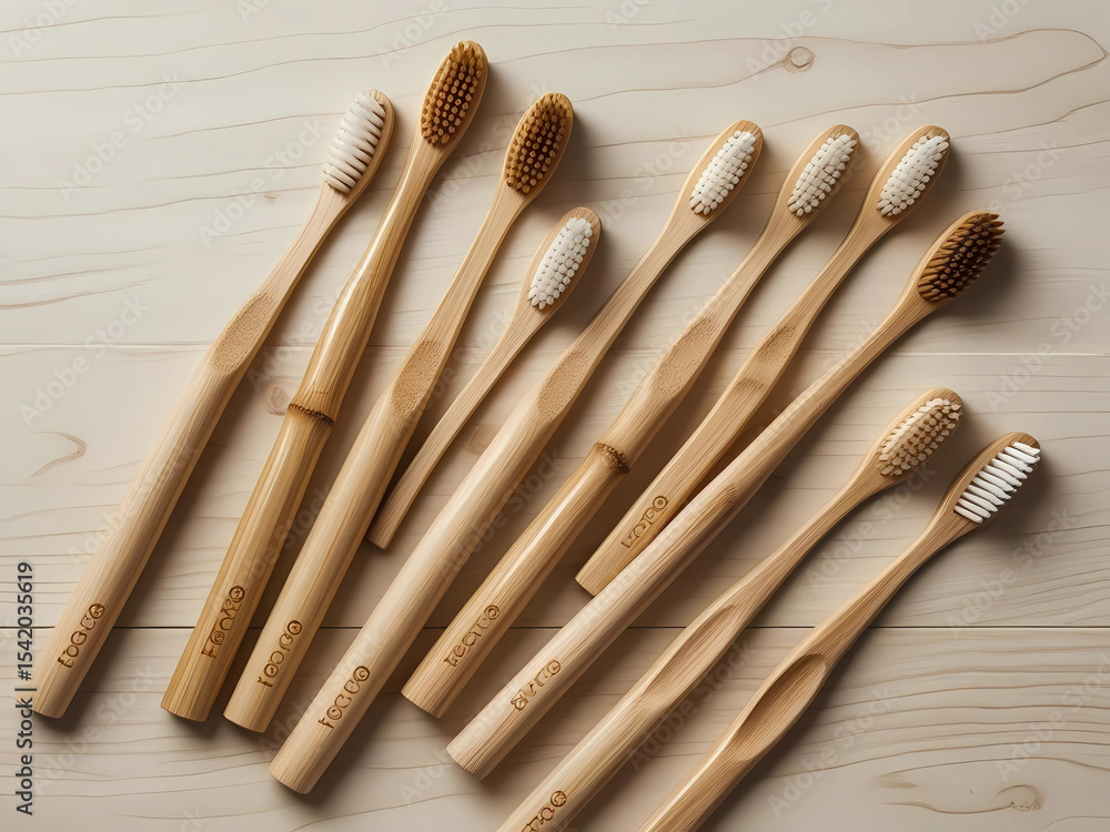 Fototapeta premium Bamboo toothbrush collection with eco vibes