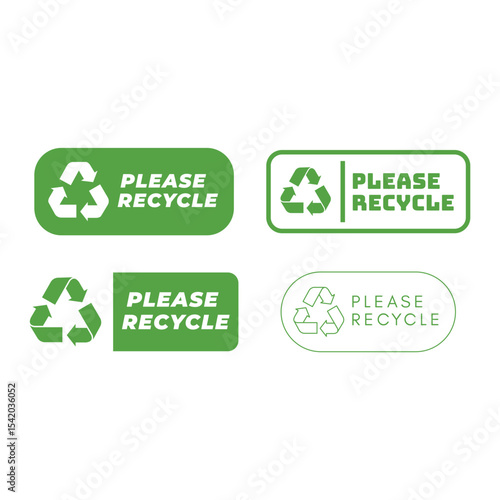 Set of Green Please Recycle Badges – Eco Label Vector Collection