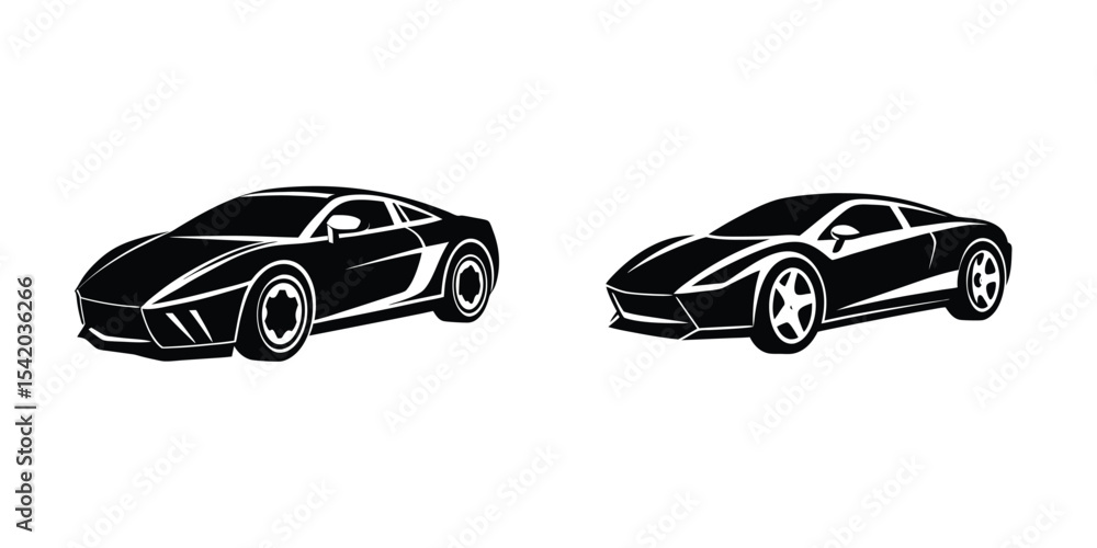 Naklejka premium Dynamic Silhouette of a Sculpted Sports Car Speeding Forward Flat Silhouette on White Background