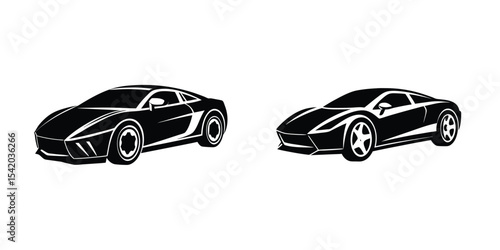 Dynamic Silhouette of a Sculpted Sports Car Speeding Forward Flat Silhouette on White Background
