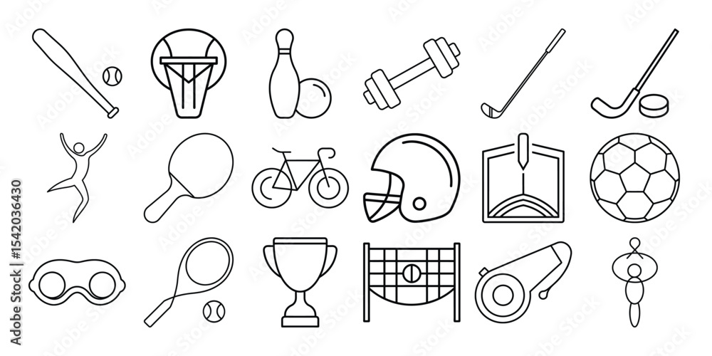 Collection of line art sports icons isolated on white background Collection of line art sports icons isolated on white background