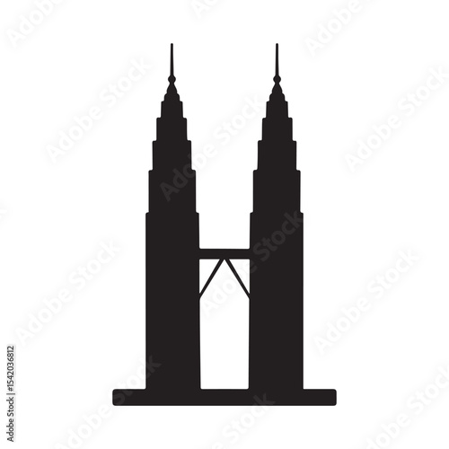 Petronas twin tower silhouette icon vector illustration on white background. Malaysia landmark design.