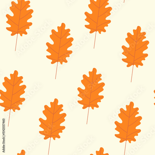 A simple seamless pattern of oak yellow leaves on a light coloured background. Can be used as a print on fabric, as packaging and much more Autumn-themed vector illustration
