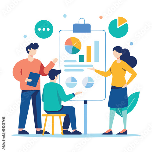  business team having discussion around whiteboar