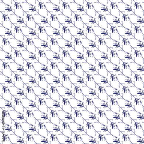 Dark Blue Floral Pattern on White Repeating in a Seamless Wallpaper Design