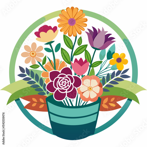 Flower Shop Bouquet Logo: Elegant Vector Design in EPS Format, Symbolizing Floral Retail, Beauty, and Gifting.