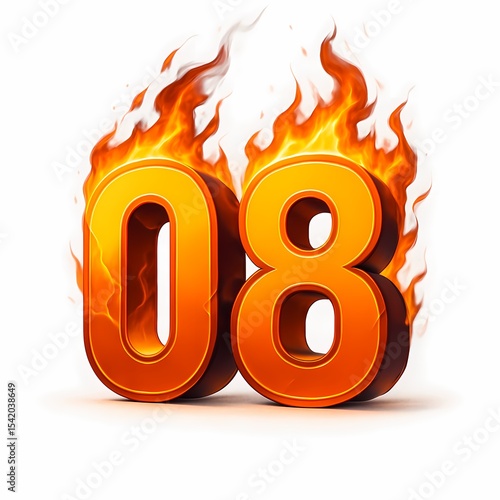 Burning Number Eight 08 with Fire