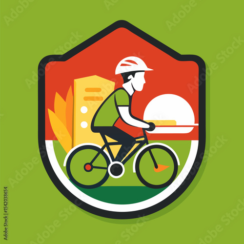 Fast Food Delivery Bicycle Logo: Dynamic Vector Design in EPS Format, Symbolizing Quick Service and Eco-Friendly Transport.