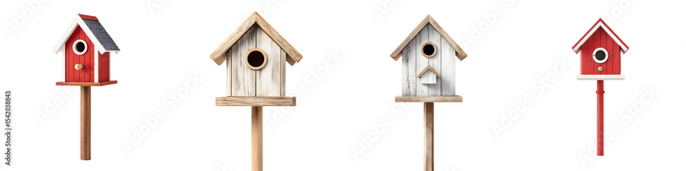 A collection of wooden birdhouses for outdoor long title A group of various styled and colored wooden birdhouses designed to provide shelter and A collection of wooden birdhouses for outdoor long title A group of various styled and colored wooden birdhouses designed to provide shelter and