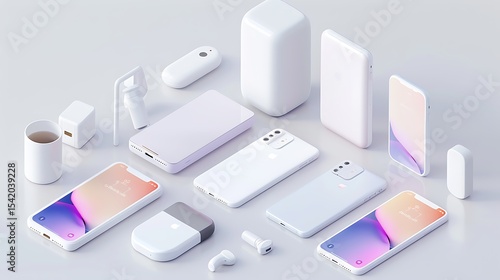 Assorted modern electronic devices displayed on a light background.
