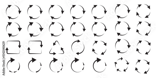 circle arrow icon set. refresh and reload icon set. recycle arrow vector icon, recycling symbol, reuse sign, recycle eco icon, decompose, eco friendly, vector illustration on transparent background