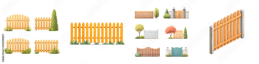 Wooden fences and landscaping elements in a residential yard