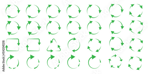 circle arrow icon set. refresh and reload icon set. recycle arrow vector icon, recycling symbol, reuse sign, recycle eco icon, decompose, eco friendly, vector illustration on transparent background