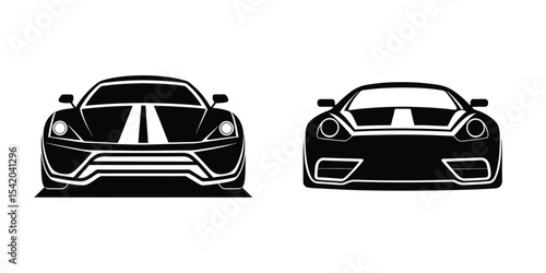 Creative Silhouette of a Sporty Sports Car Cruising Along a Road from Rear View Flat Silhouette on White Background