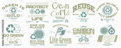 Environment sustainability quotes t-shirt design bundle, Green living poster graphic set, Ecological and nature phrase typography collection, Environmental graphic for print, Ecology design packs