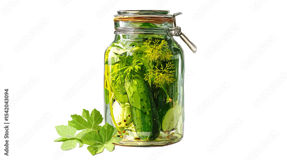 Fresh Dill Pickles in Glass Jar Delicious Homemade Recipe, transparent background Fresh Dill Pickles in Glass Jar Delicious Homemade Recipe, transparent background