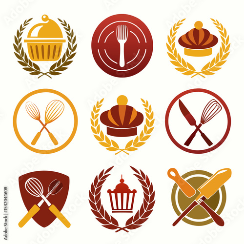 Bakery Logo Design with Whisk and Rolling Pin on White Background, Pastry Shop Branding, Artisan Bread and Cake Symbol, Baking Business Identity Vector Illustration
