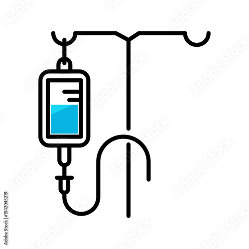 Infusion Icon. Medical clinic healthcare treatment of patient symbol. Vector set of liquid fluid plasma blood donation plastic bag or tube. Flat outline of hospital glucose injection care Iv bottle
