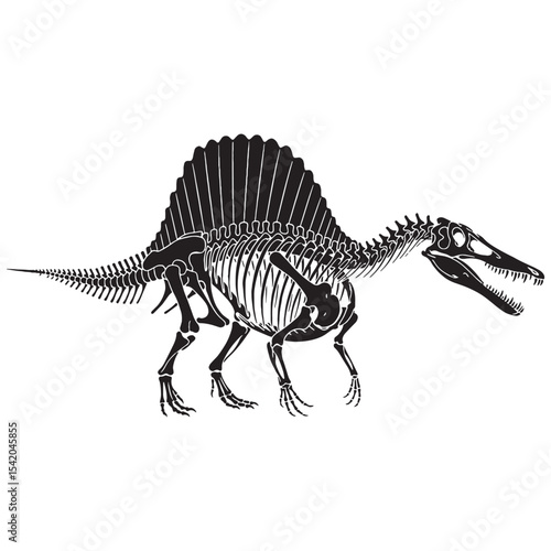 Preserving primal design – Spinosaurus skeleton silhouette and expressive Spinosaurus skeleton vector – dinosaur skeleton silhouette

