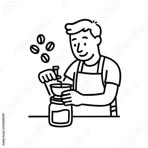 a barista grinding coffee beans using a manual or electric grinder