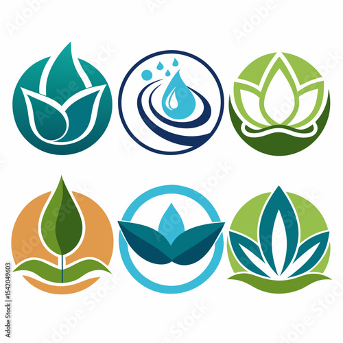 Spa Logo with Lotus and Water Drop Icon on White Background, Wellness Center, Relaxation, Beauty Treatment, Health Care, Vector Illustration
