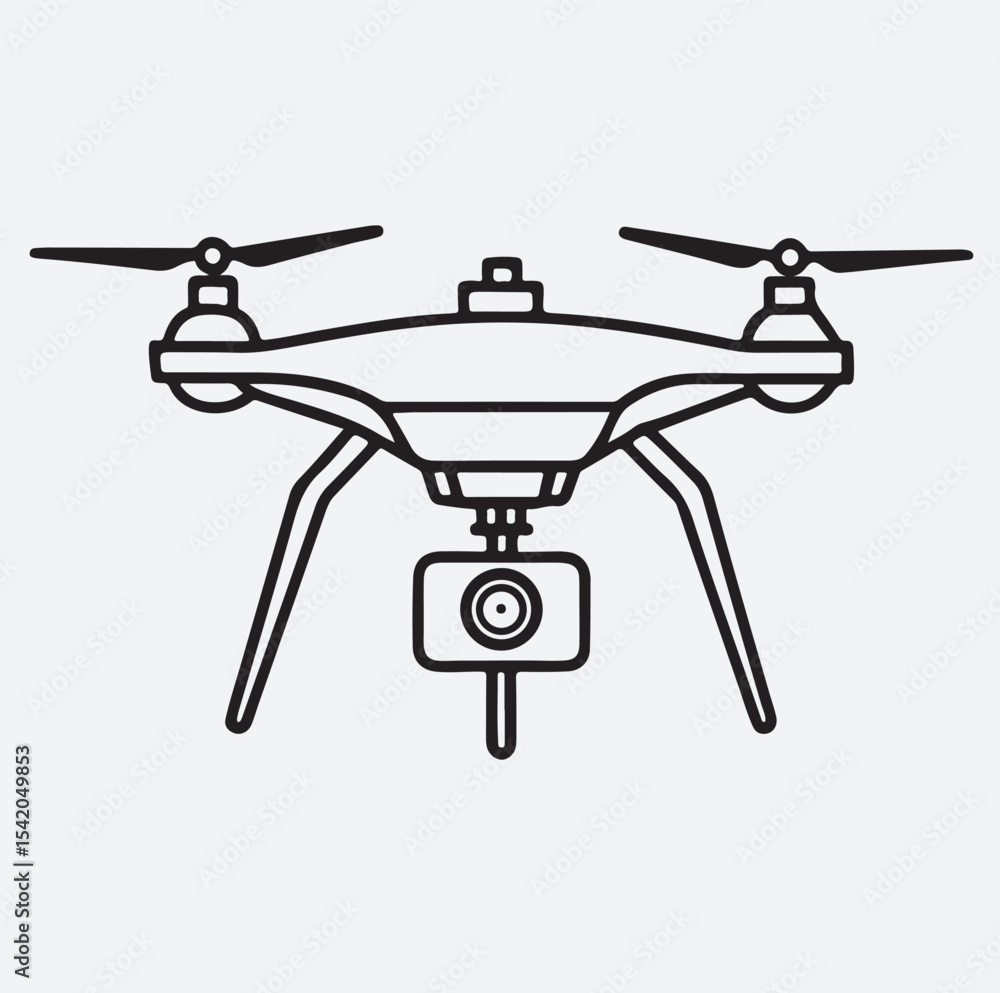 line art drone with camera silhouette vector art illustration line art drone with camera silhouette vector art illustration